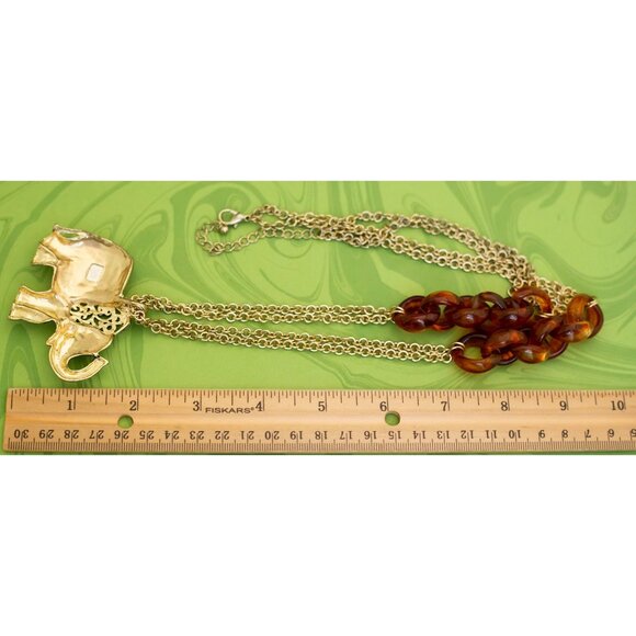 Vintage Intricate Tribal Elephant Gold Tone Necklace 32 inch - W11 - Picture 3 of 3